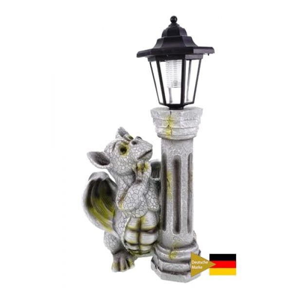 Drachen-Gartenfigur mit Solarlampe