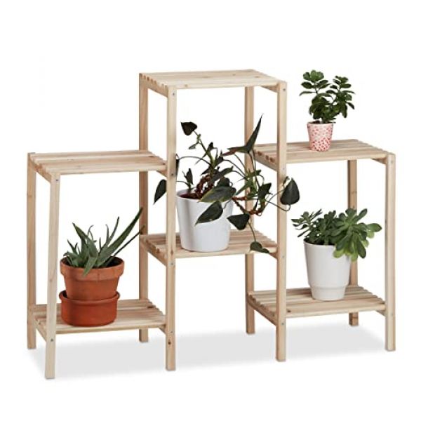 Relaxdays Pflanzenregal aus Holz mit unterschiedlichen Höhen