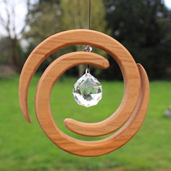 Mitienda Helix Sonnenfänger Windrad aus Holz mit Kristall