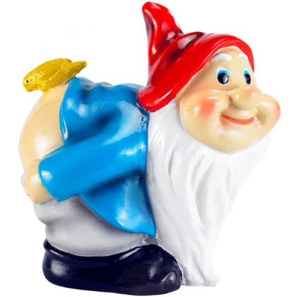 Lustiger Gartenzwerg Malik mit gelbem Vögelchen